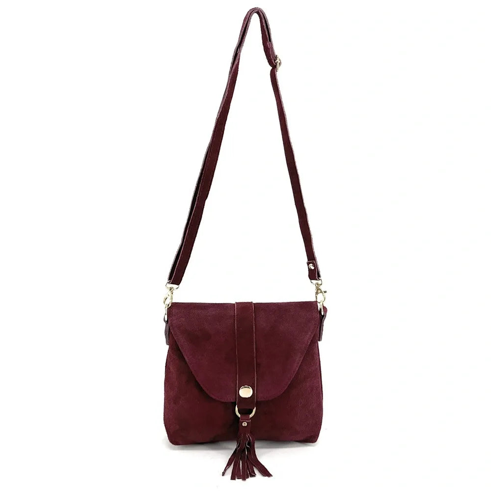 Sac besace en croûte de cuir KIONA Rouge bordeaux