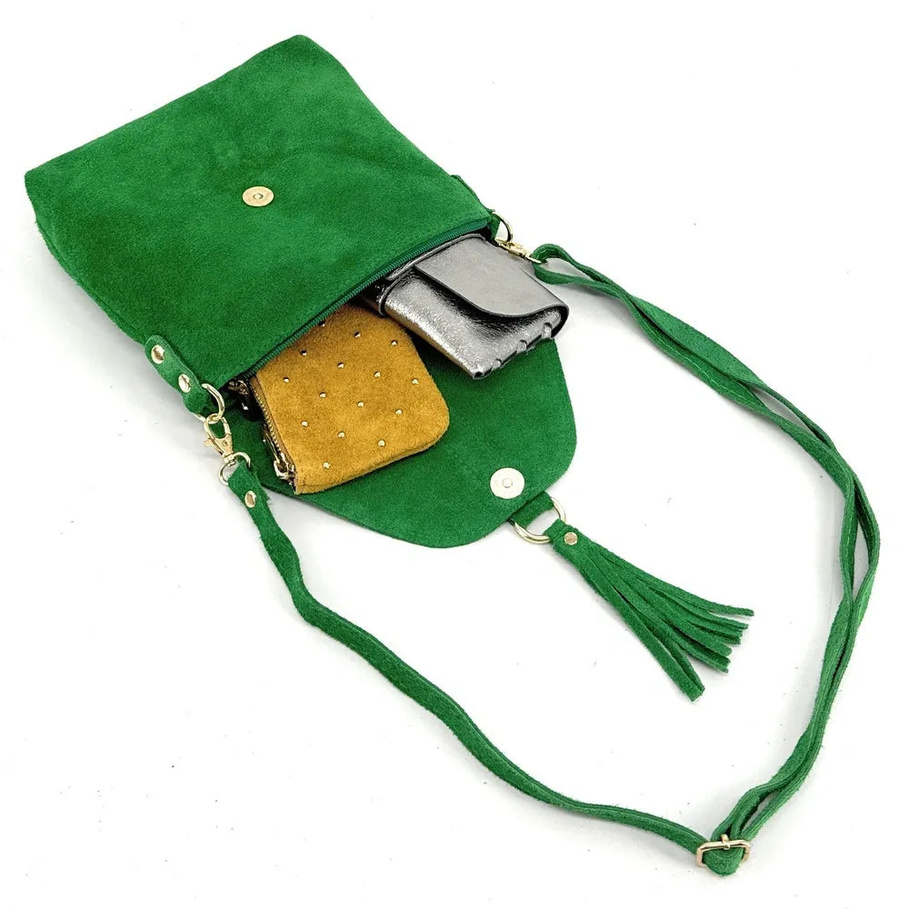 Sac besace en croûte de cuir KIONA Vert anglais