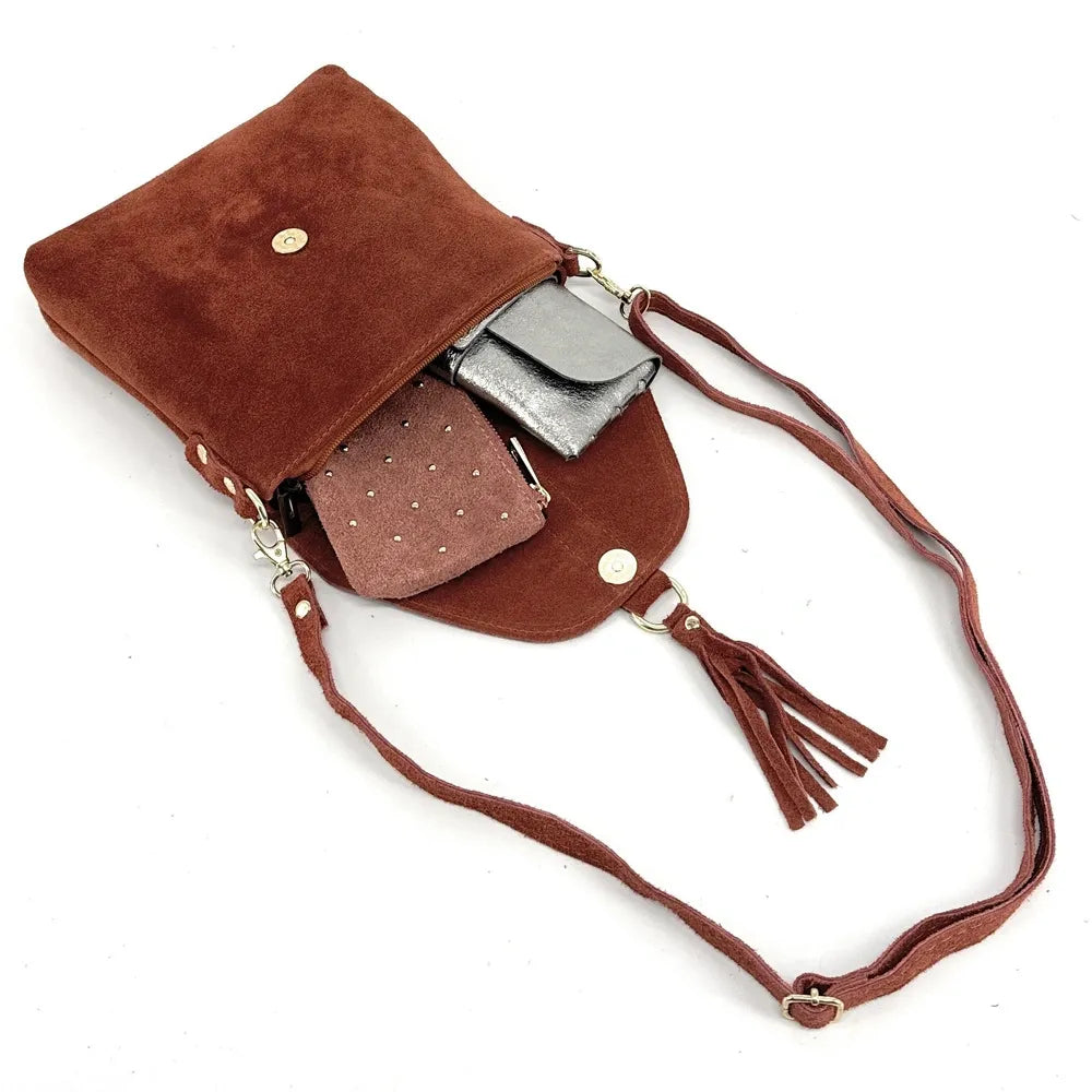 Sac besace en croûte de cuir KIONA Rouge brique