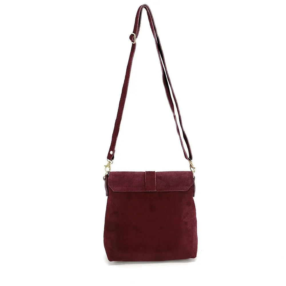 Sac besace en croûte de cuir KIONA Rouge bordeaux