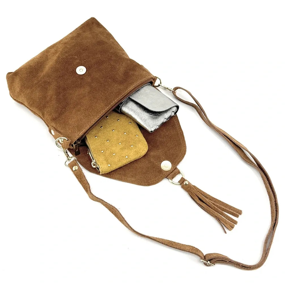 Sac besace en croûte de cuir KIONA Camel
