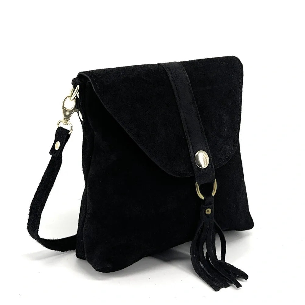 Sac besace en croûte de cuir KIONA Noir