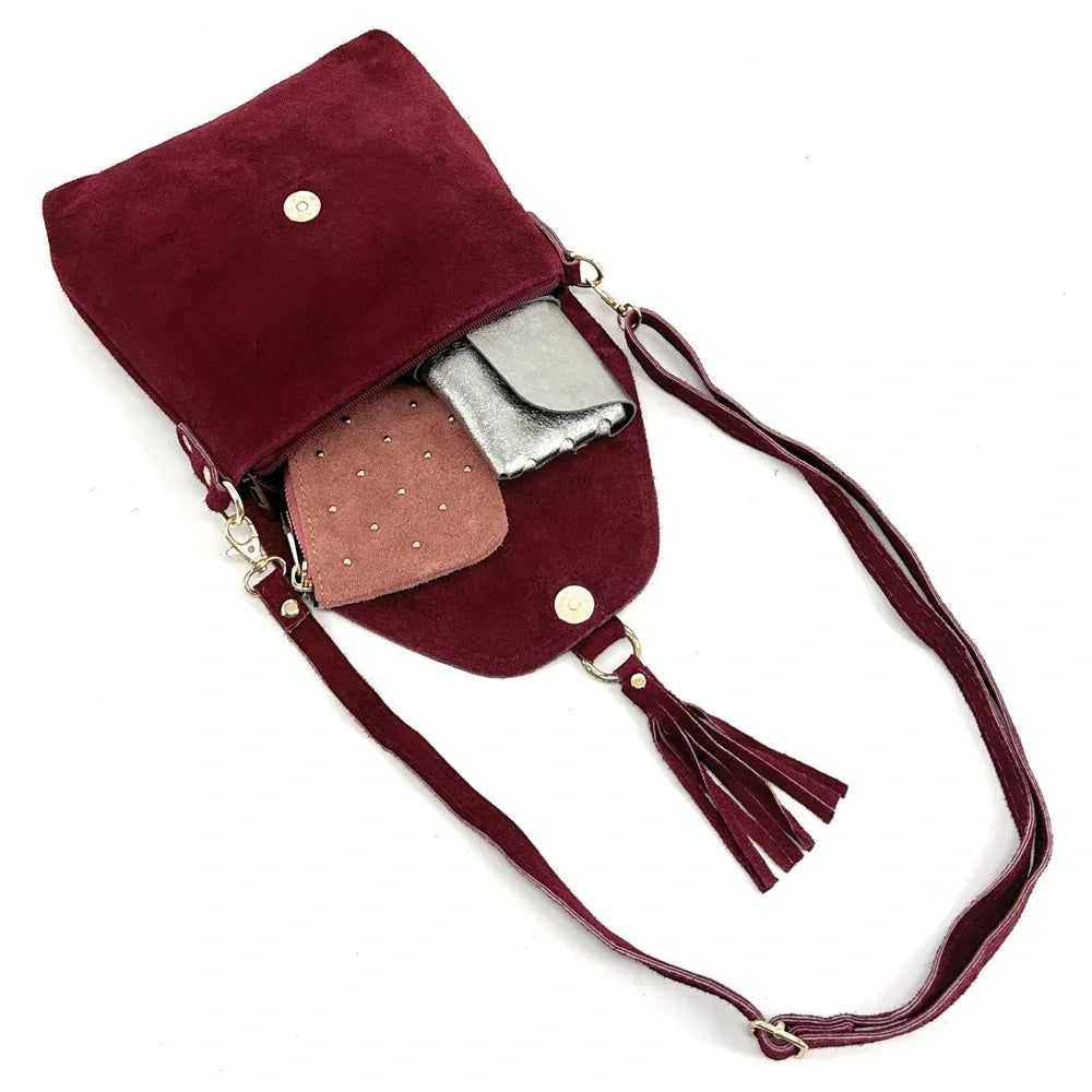 Sac besace en croûte de cuir KIONA Rouge bordeaux