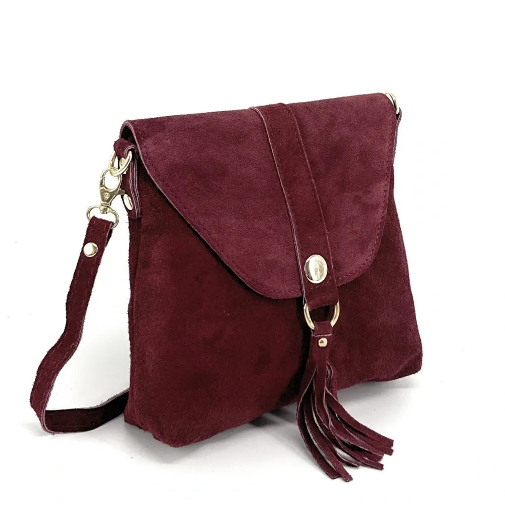 Sac besace en croûte de cuir KIONA Rouge bordeaux