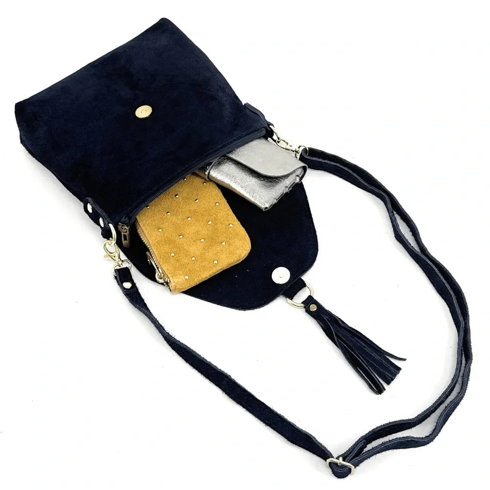 Sac besace en croûte de cuir KIONA Bleu marine