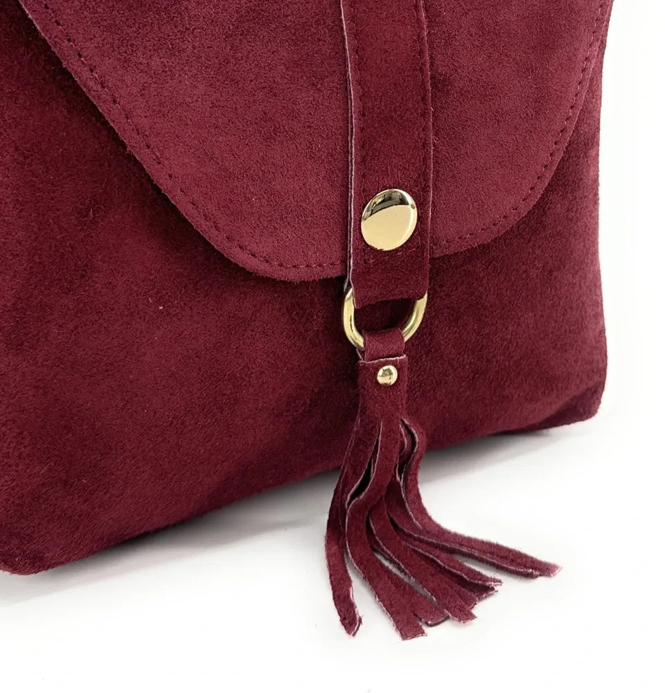 Sac besace en croûte de cuir KIONA Rouge bordeaux
