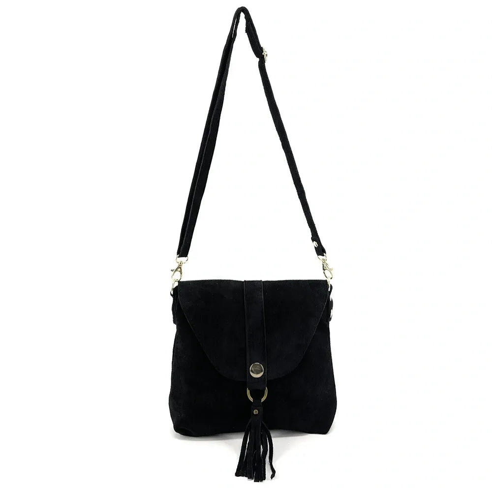 Sac besace en croûte de cuir KIONA Noir