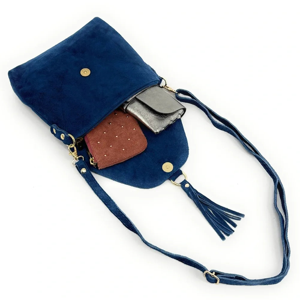 Sac besace en croûte de cuir KIONA Bleu
