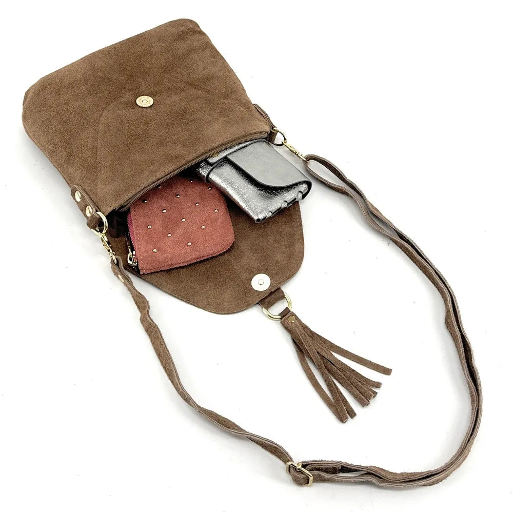 Sac besace en croûte de cuir KIONA Taupe