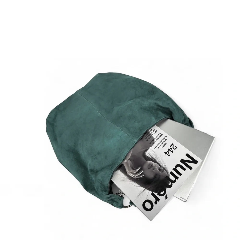 Sac à main en croûte de cuir LOVE Bleu vert canard