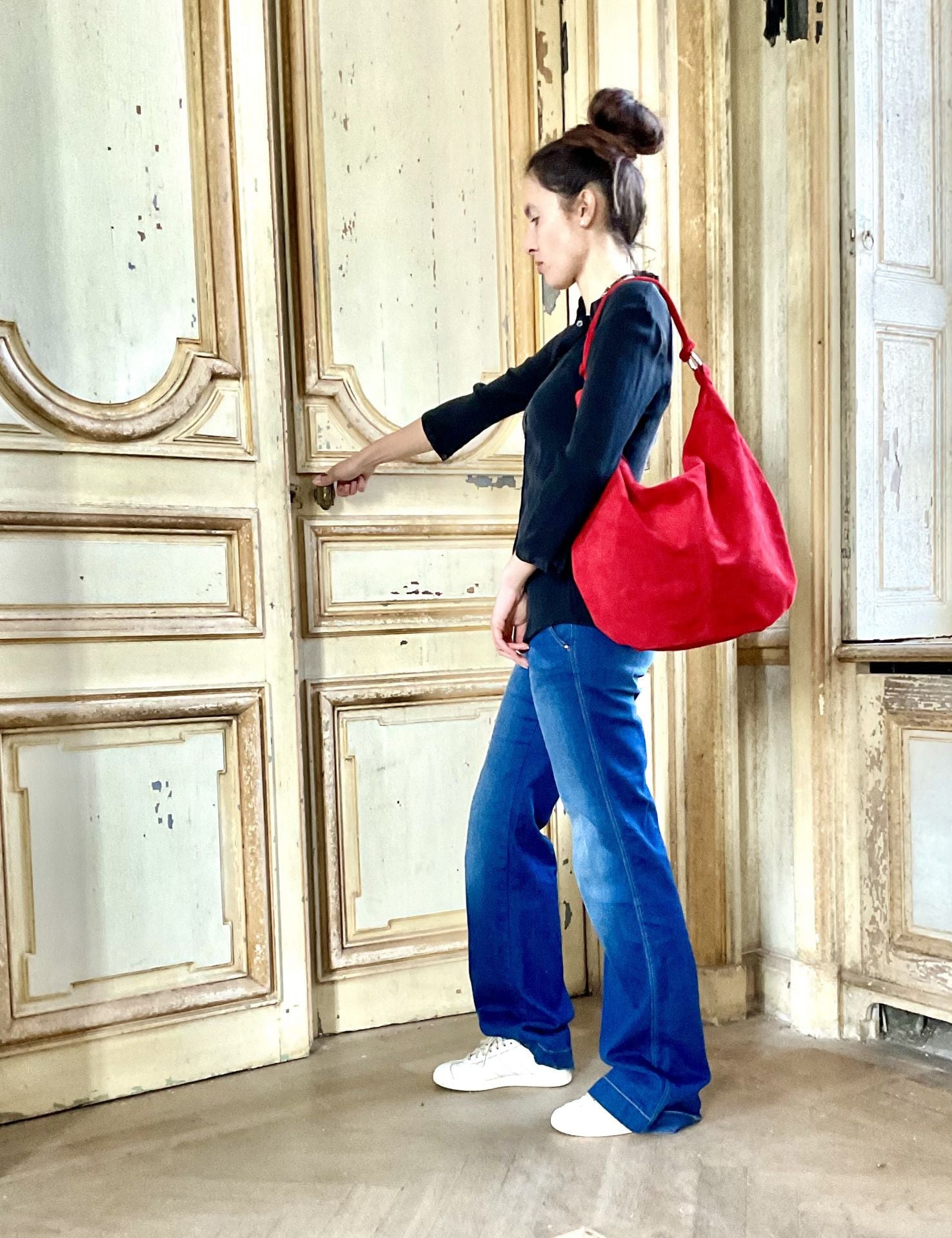 Sac à main en croûte de cuir LOVE Rouge garance