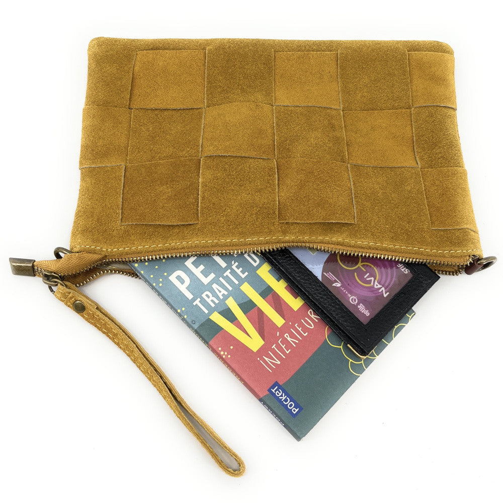 Sac pochette en croûte de cuir PERTH Jaune Moutarde