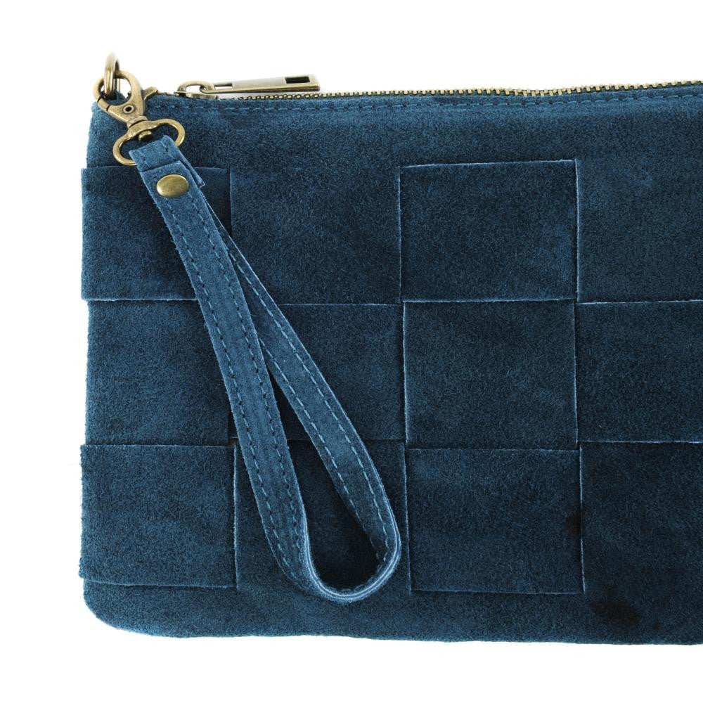 Sac pochette en croûte de cuir PERTH Bleu vert canard