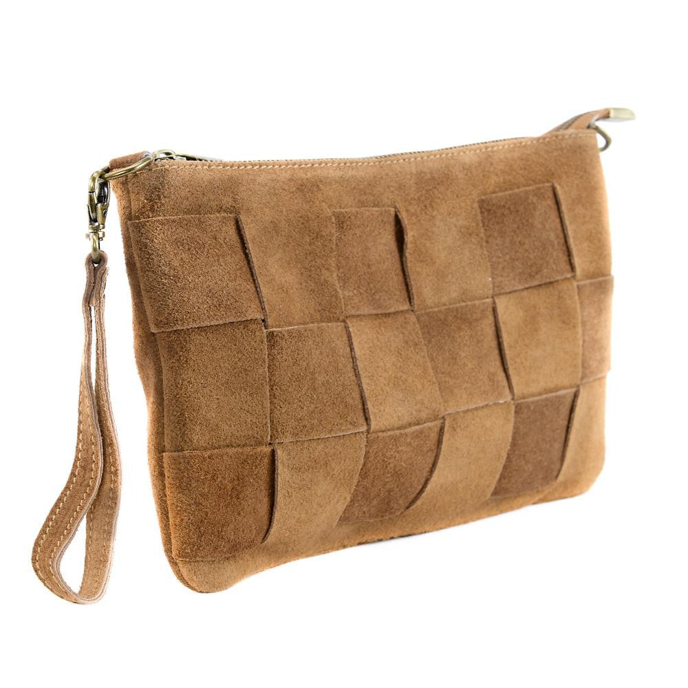 Sac pochette en croûte de cuir PERTH Cognac