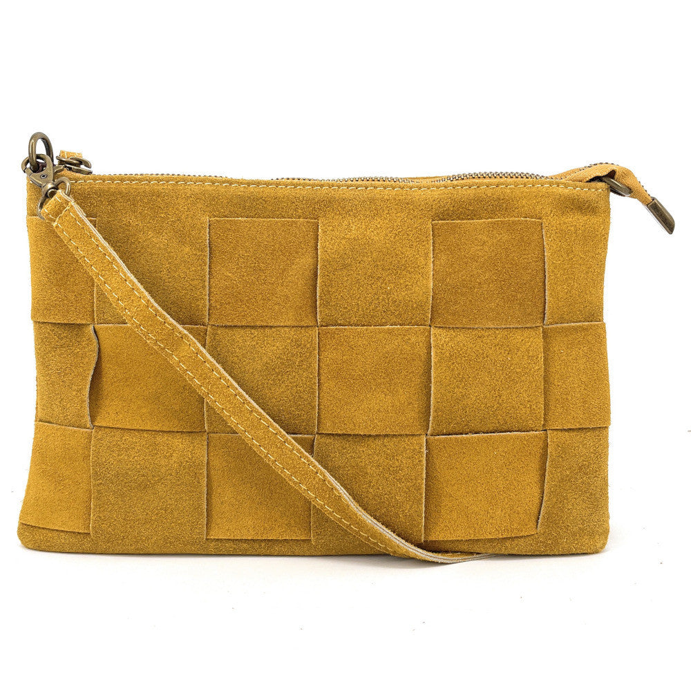 Sac pochette en croûte de cuir PERTH Jaune Moutarde