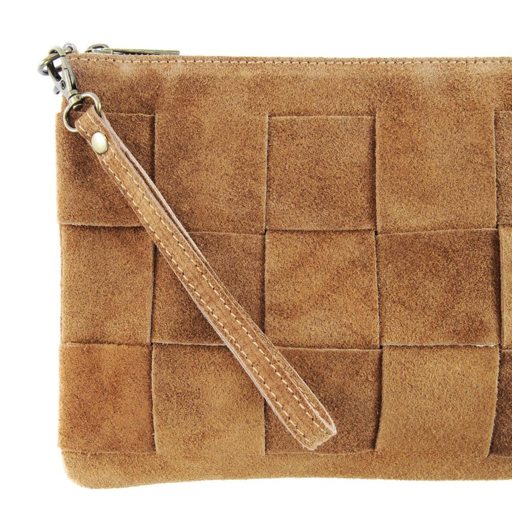 Sac pochette en croûte de cuir PERTH Cognac