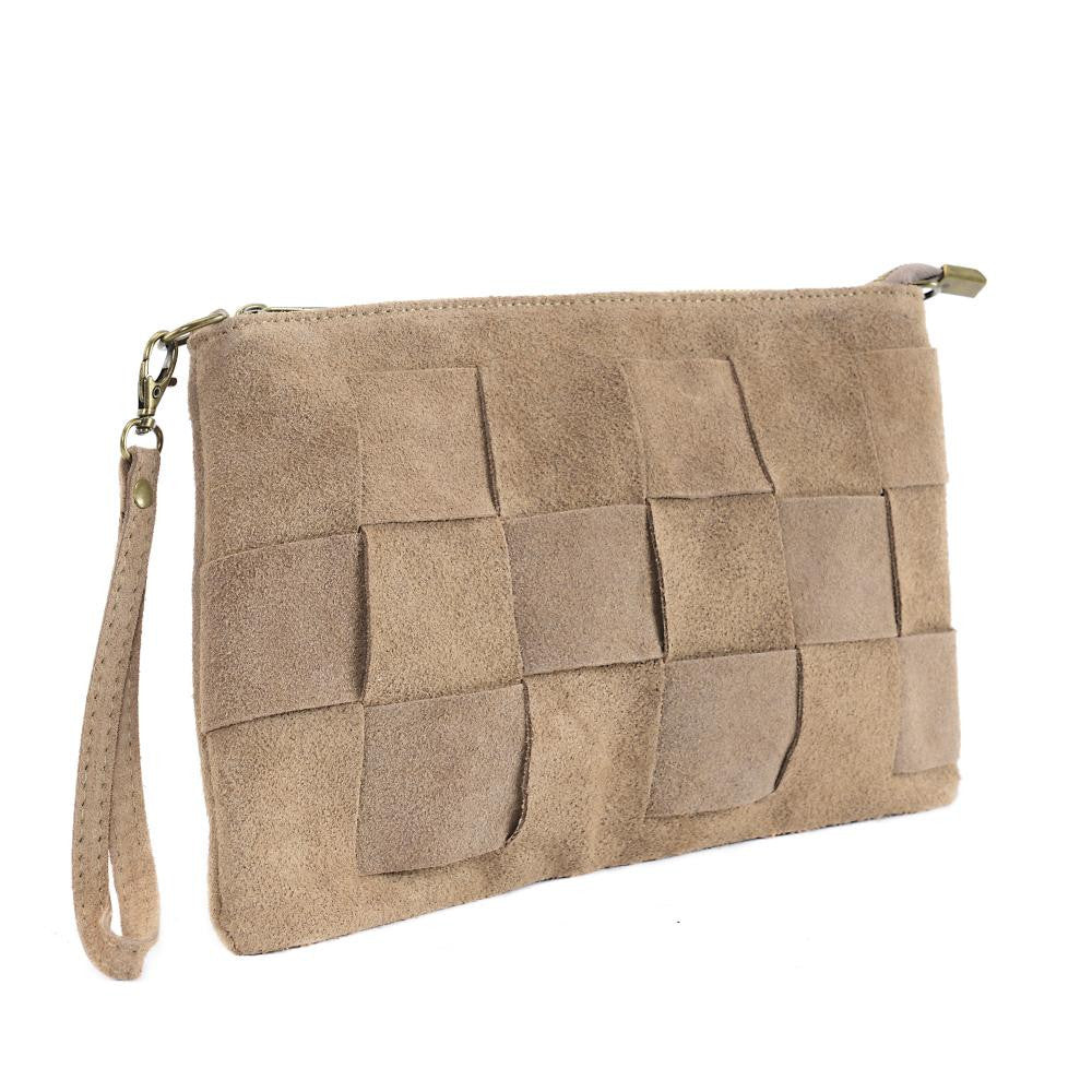 Sac pochette en croûte de cuir PERTH Taupe clair