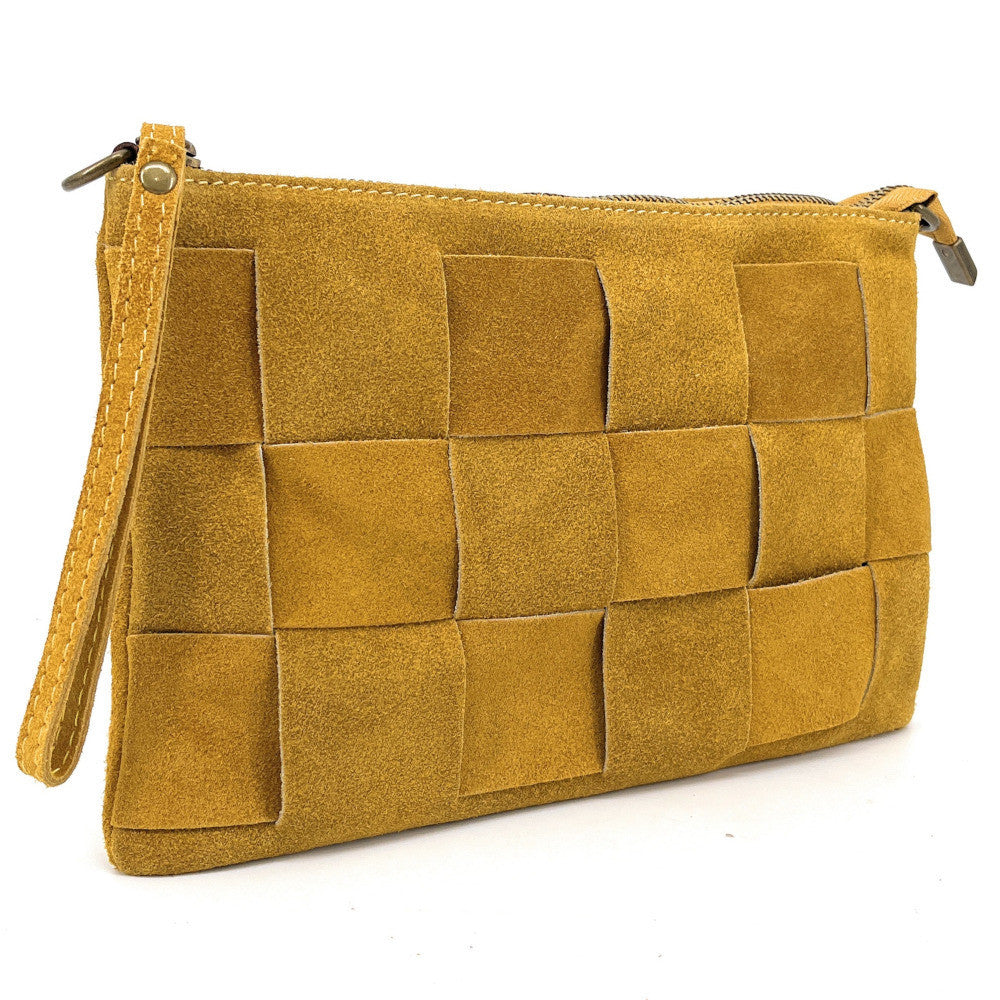 Sac pochette en croûte de cuir PERTH Jaune Moutarde