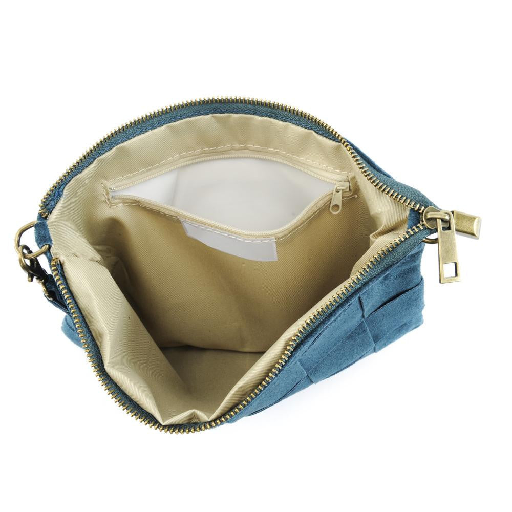 Sac pochette en croûte de cuir PERTH Bleu vert canard