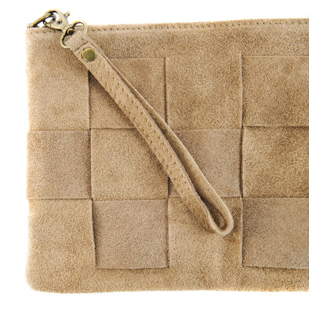 Sac pochette en croûte de cuir PERTH Taupe clair
