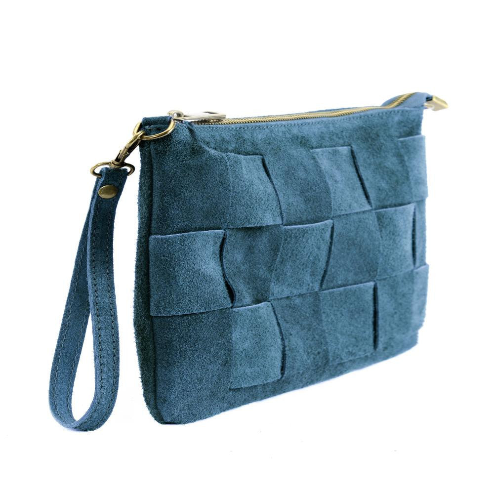 Sac pochette en croûte de cuir PERTH Bleu vert canard
