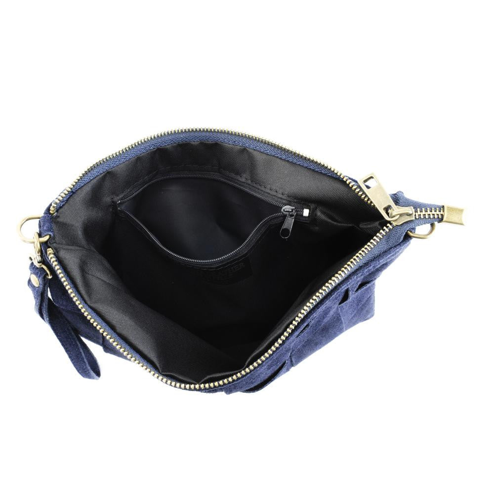 Sac pochette en croûte de cuir PERTH Bleu marine