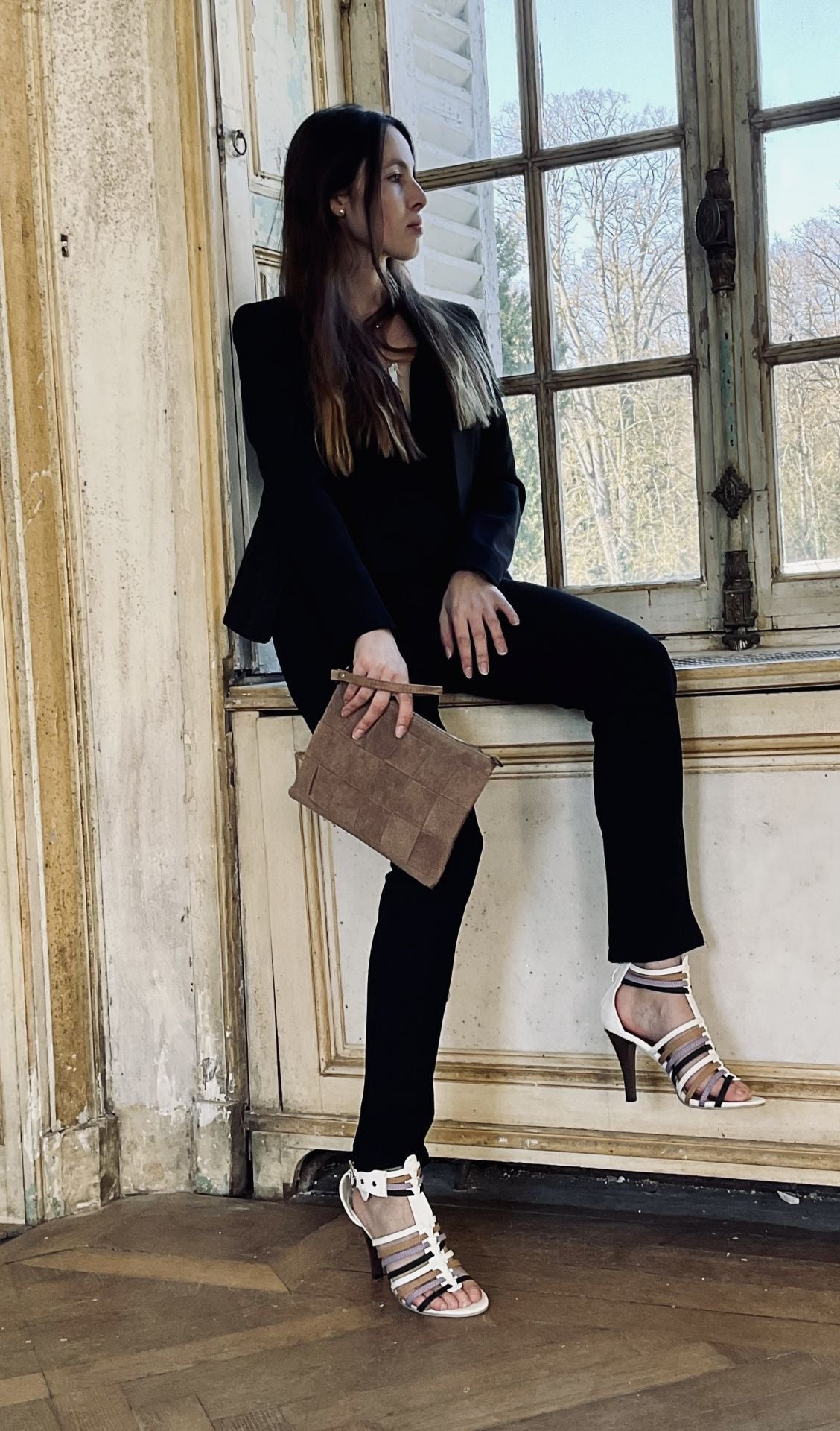 Sac pochette en croûte de cuir PERTH Taupe clair