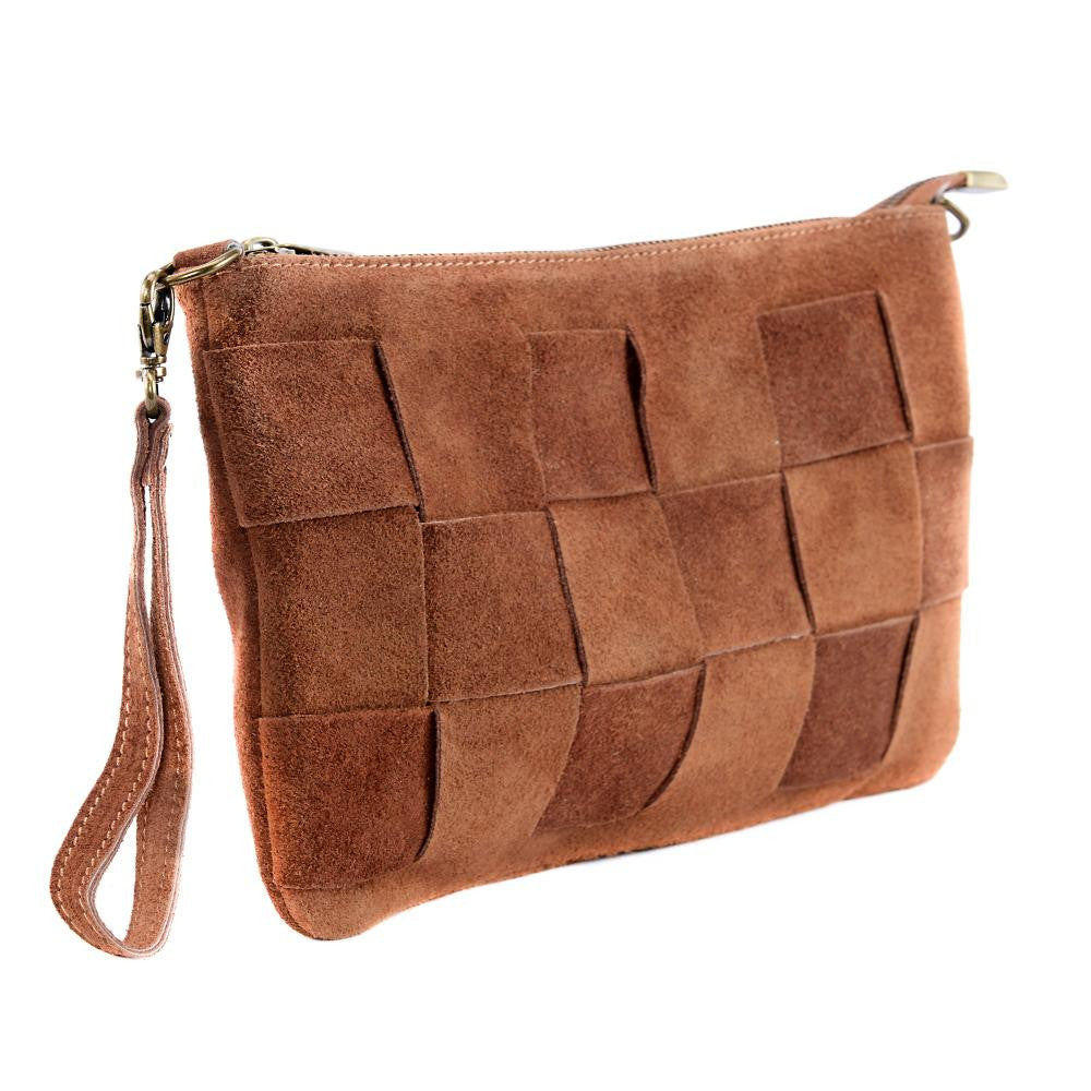 Sac pochette en croûte de cuir PERTH Rouge brique