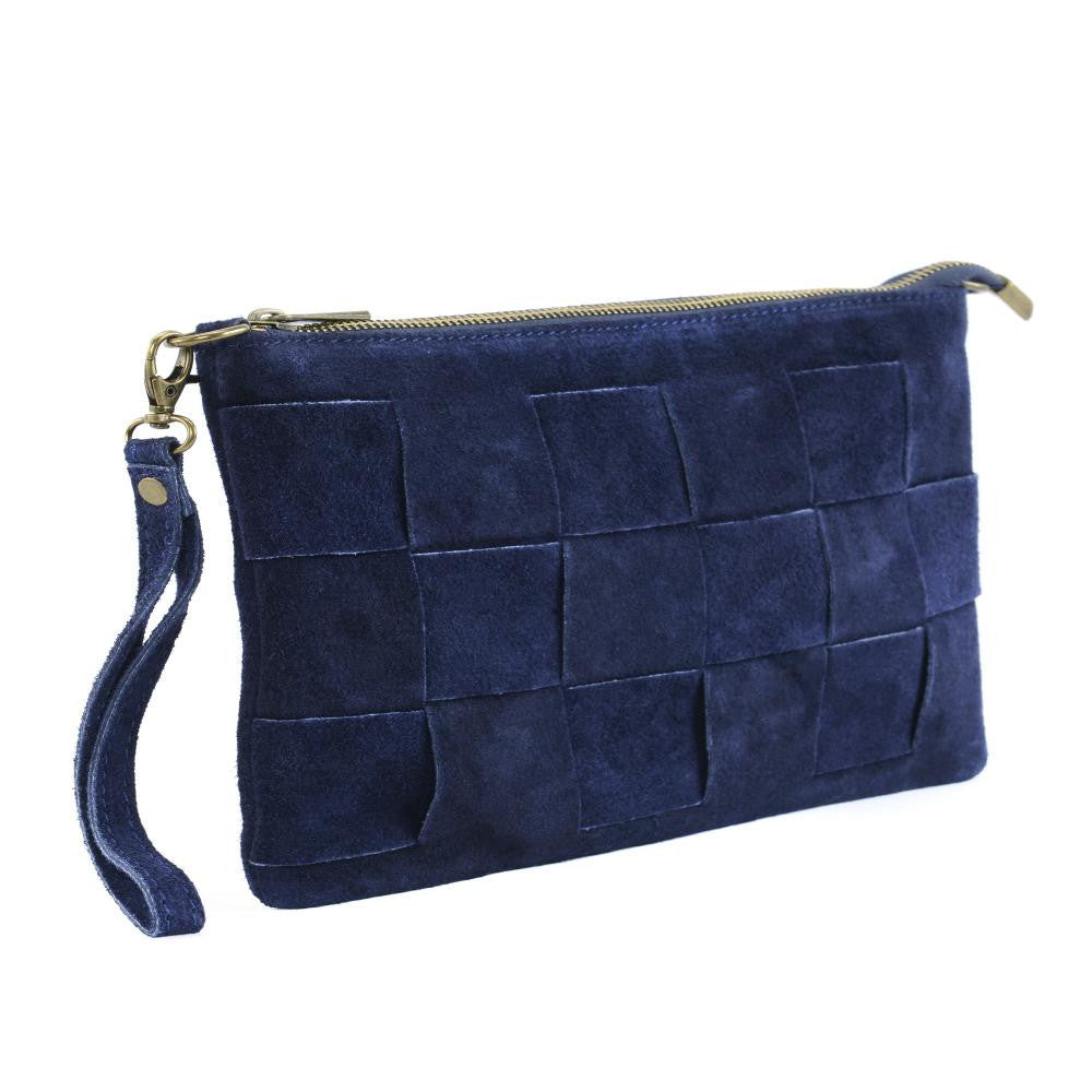 Sac pochette en croûte de cuir PERTH Bleu marine