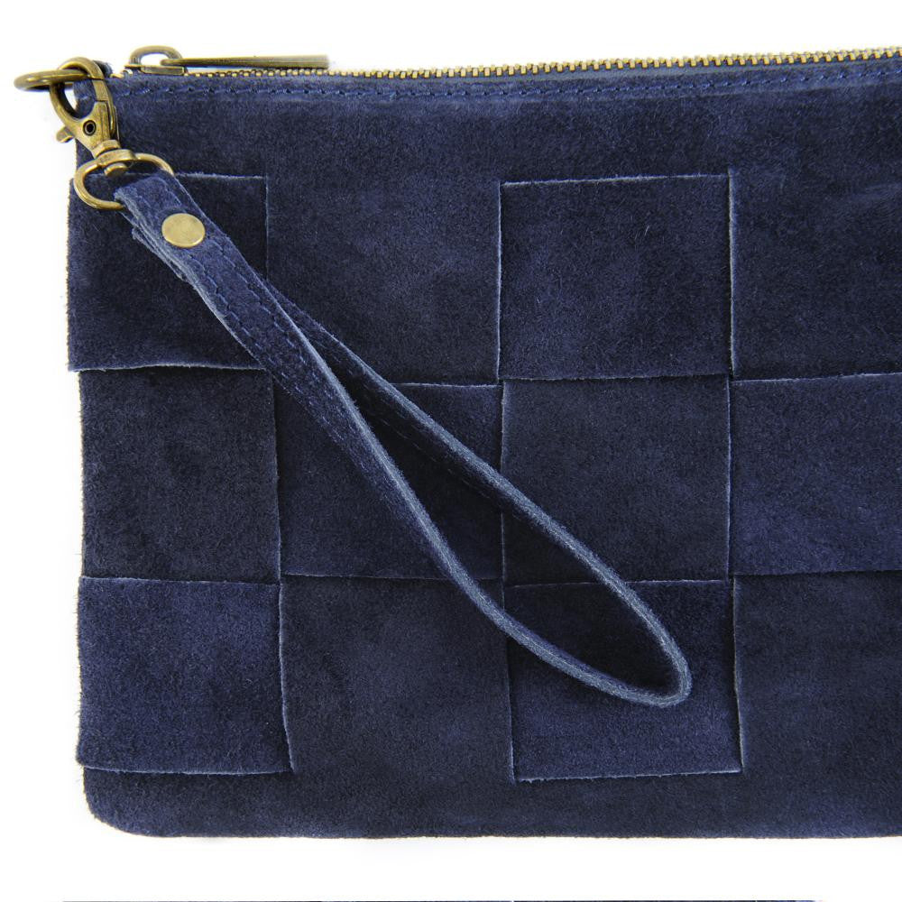 Sac pochette en croûte de cuir PERTH Bleu marine