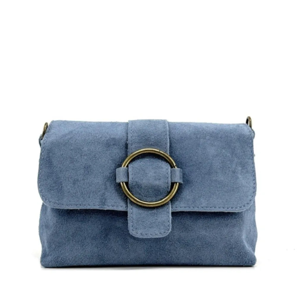 Sac à main en croûte de cuir VERONE SUEDE Bleu denim