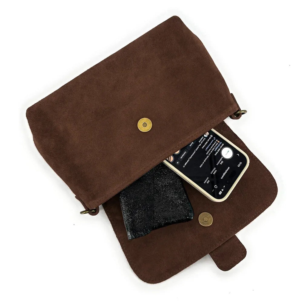 Sac à main en croûte de cuir VERONE SUEDE Chocolat