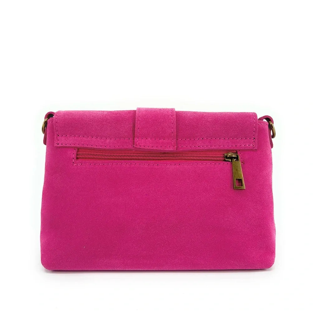 Sac à main en croûte de cuir VERONE SUEDE Rose fuchsia