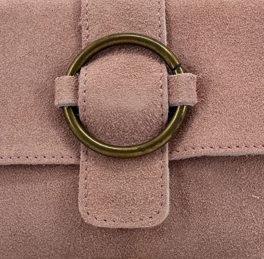 Sac à main en croûte de cuir VERONE SUEDE Rose poudre