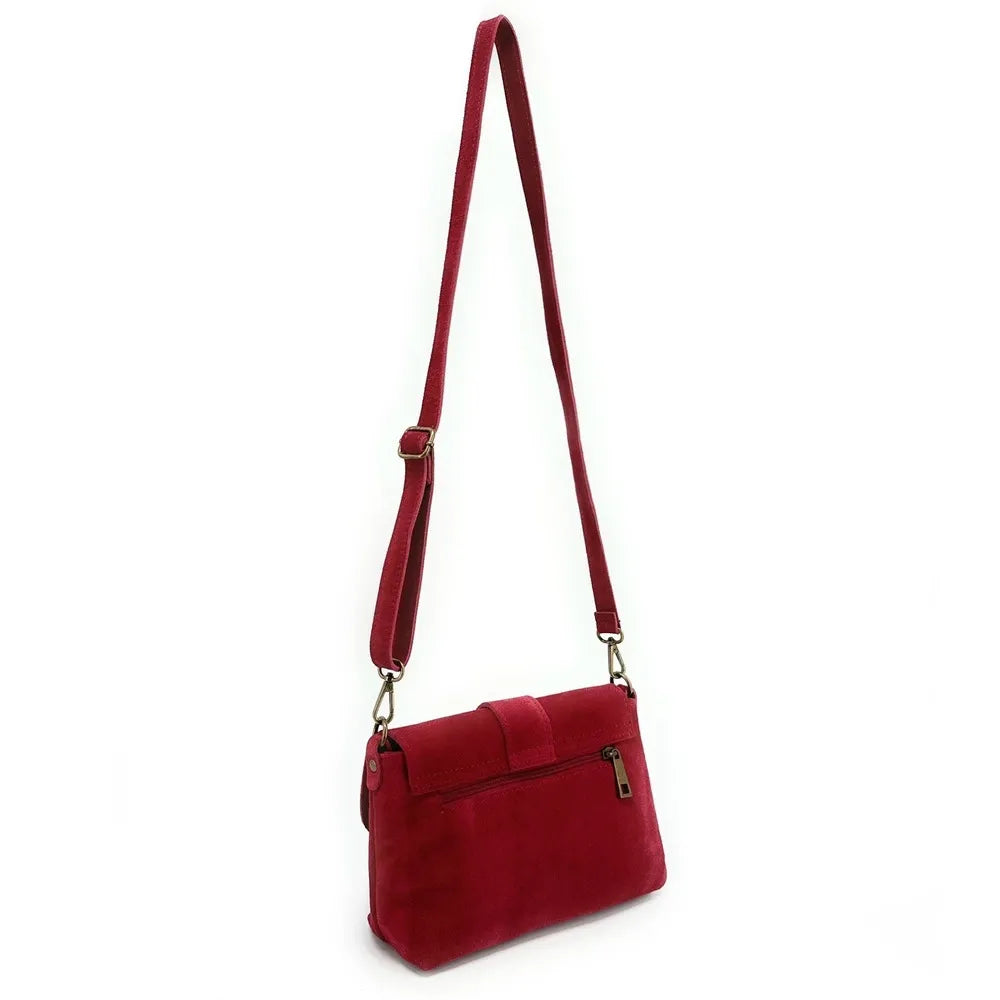 Sac à main en croûte de cuir VERONE SUEDE Rouge foncé