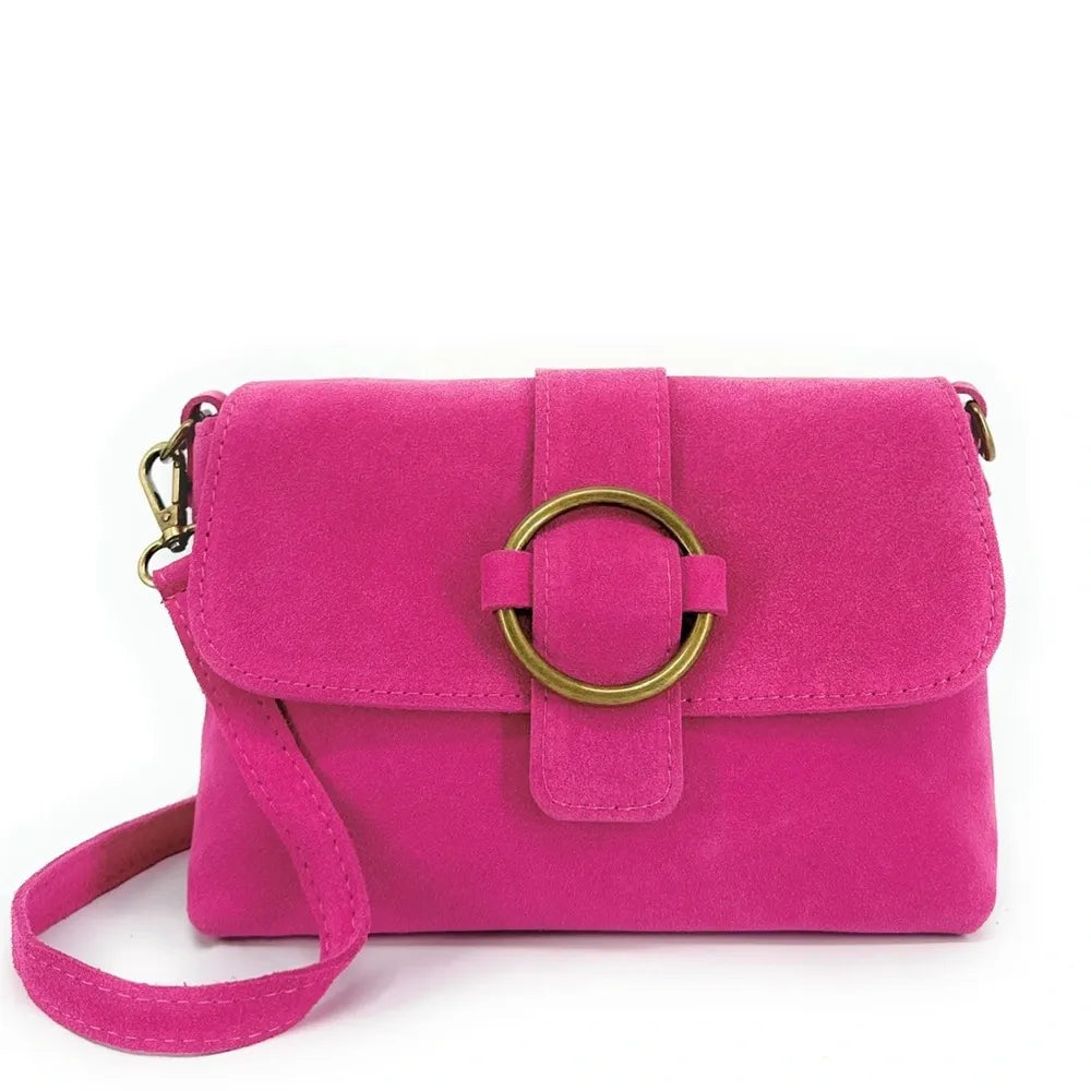 Sac à main en croûte de cuir VERONE SUEDE Rose fuchsia