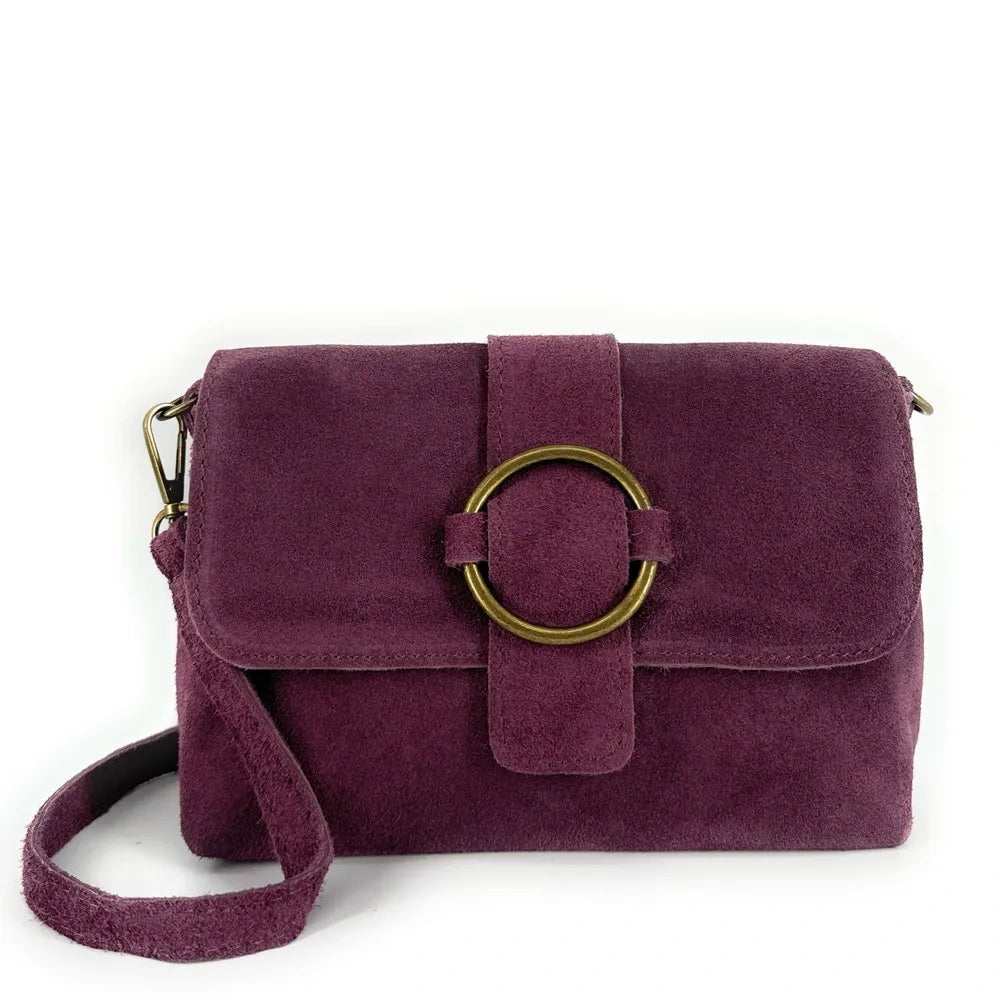 Sac à main en croûte de cuir VERONE SUEDE Prune