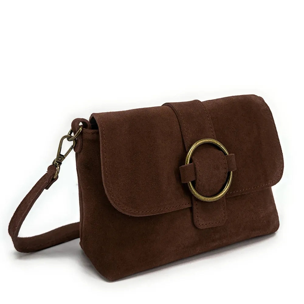 Sac à main en croûte de cuir VERONE SUEDE Chocolat