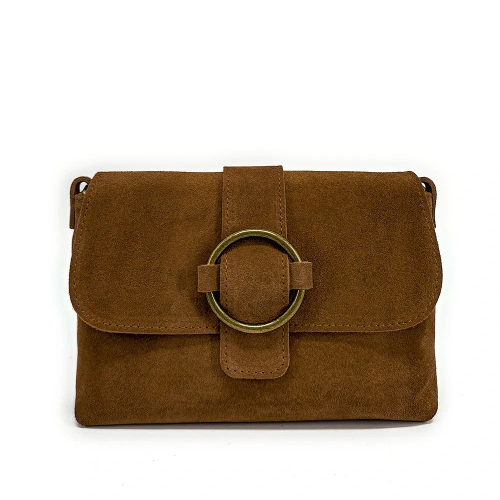 Sac à main en croûte de cuir VERONE SUEDE Cannelle