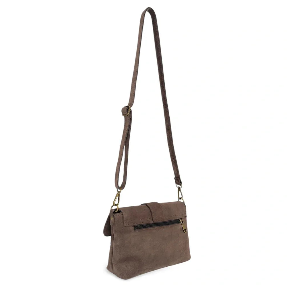 Sac à main en croûte de cuir VERONE SUEDE Taupe foncé
