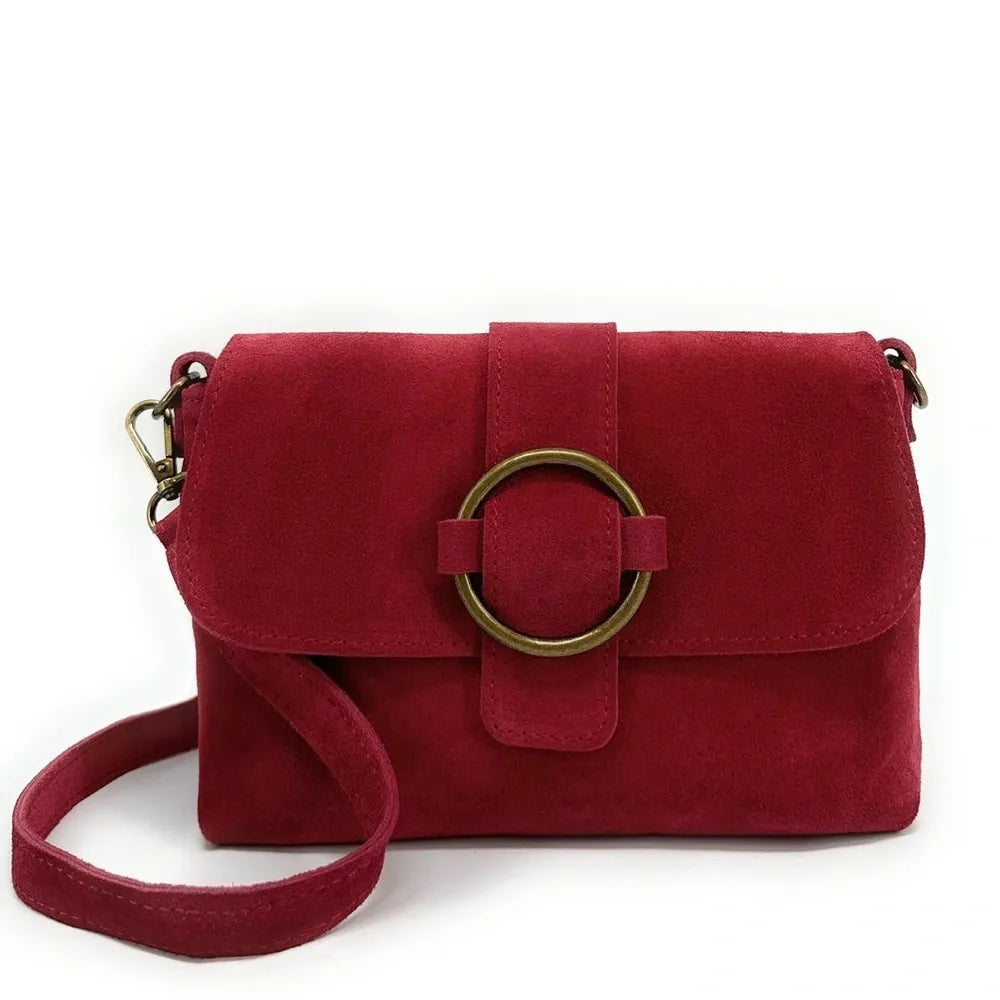 Sac à main en croûte de cuir VERONE SUEDE Rouge foncé