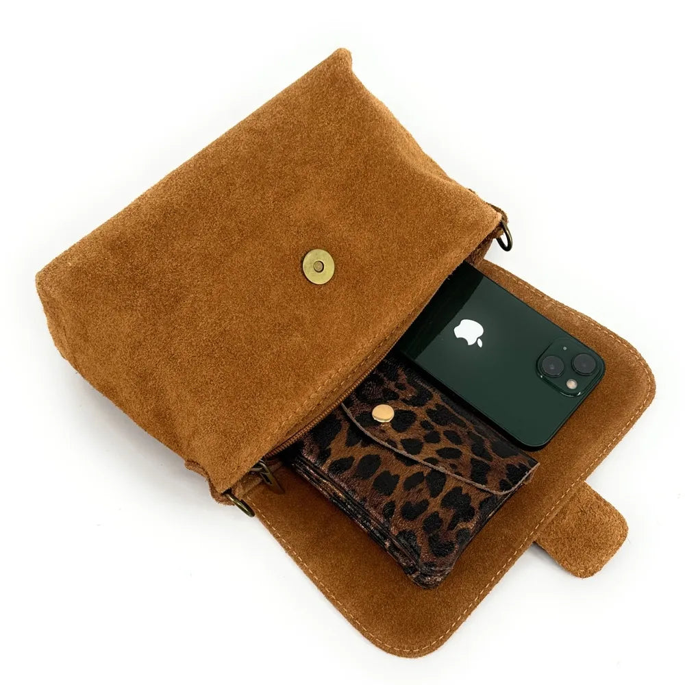 Sac à main en croûte de cuir VERONE SUEDE Camel