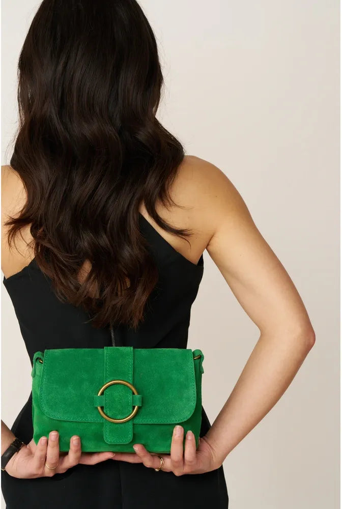 Sac à main en croûte de cuir VERONE SUEDE Vert anglais