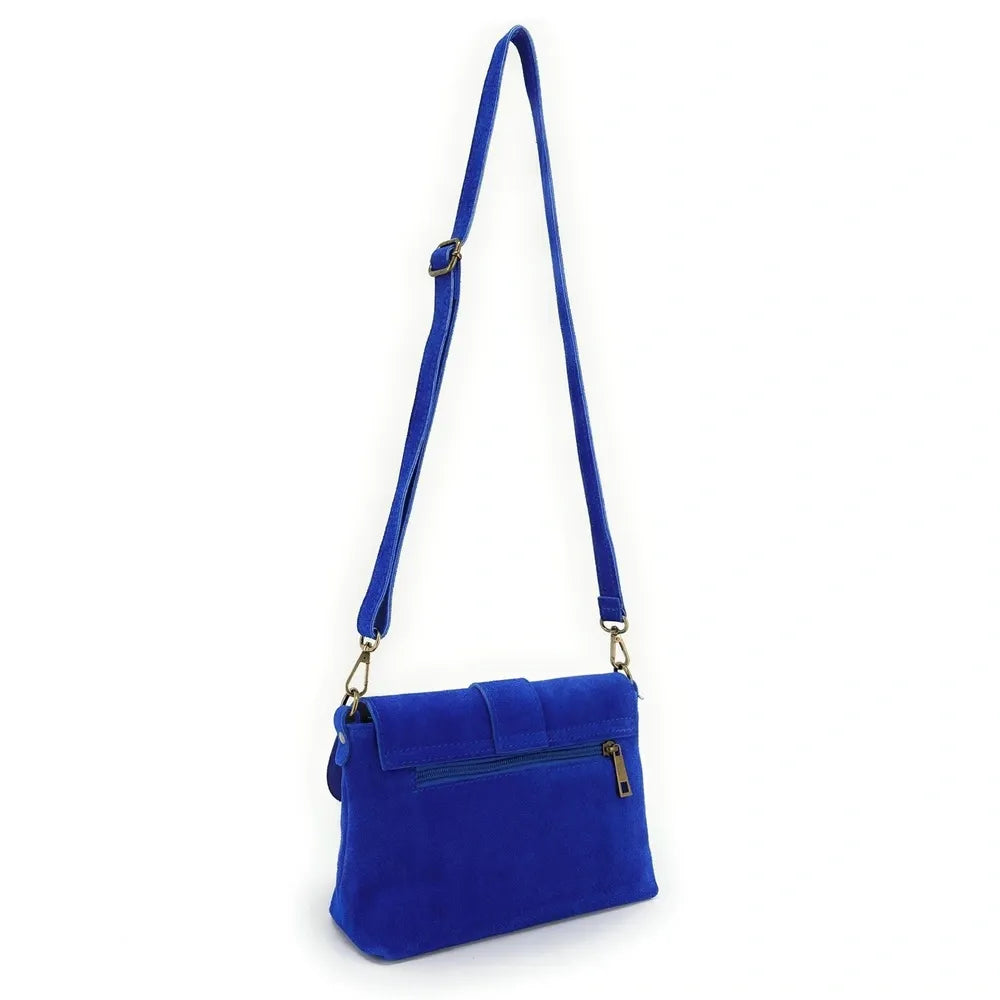 Sac à main en croûte de cuir VERONE SUEDE Bleu roi