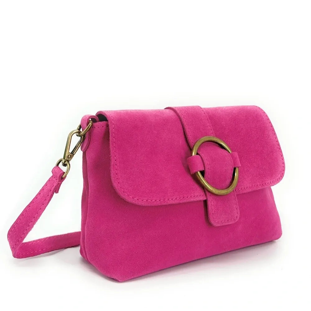Sac à main en croûte de cuir VERONE SUEDE Rose fuchsia