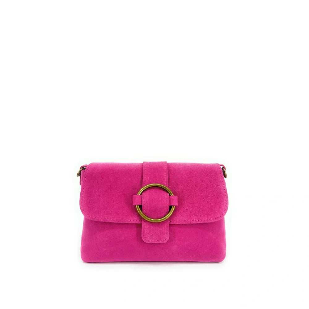 Sac à main en croûte de cuir VERONE SUEDE Rose fuchsia
