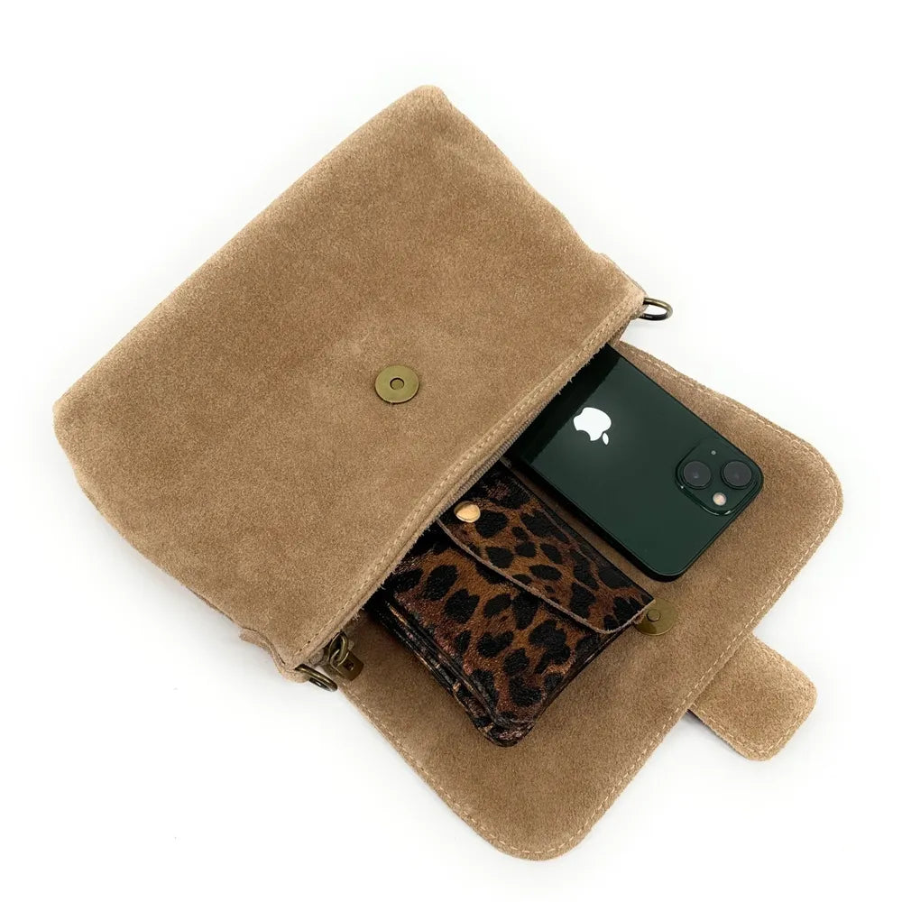Sac à main en croûte de cuir VERONE SUEDE Taupe clair
