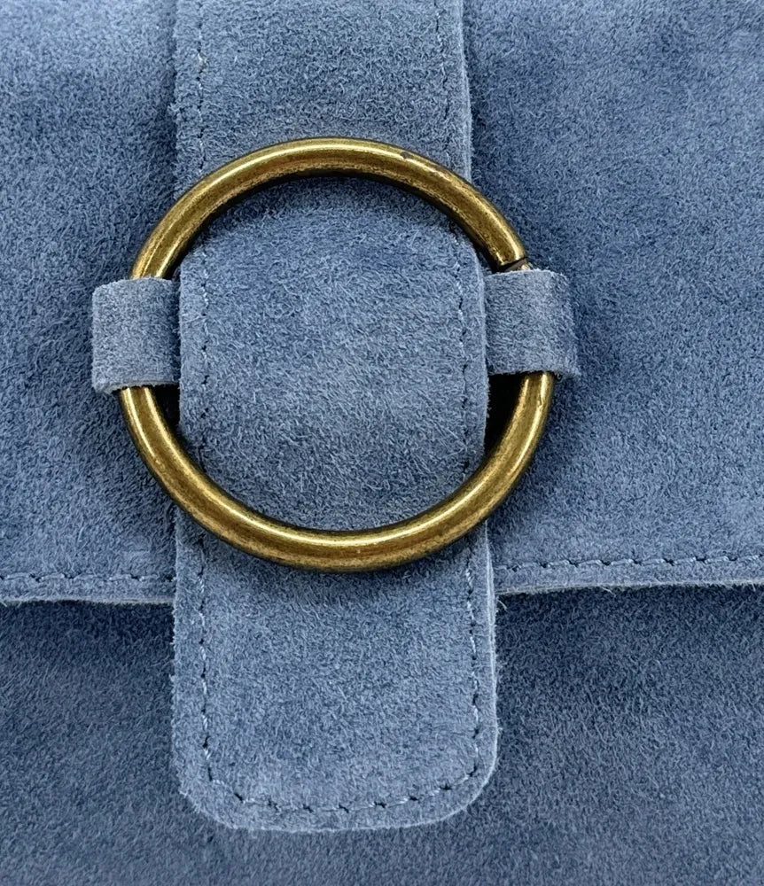 Sac à main en croûte de cuir VERONE SUEDE Bleu denim
