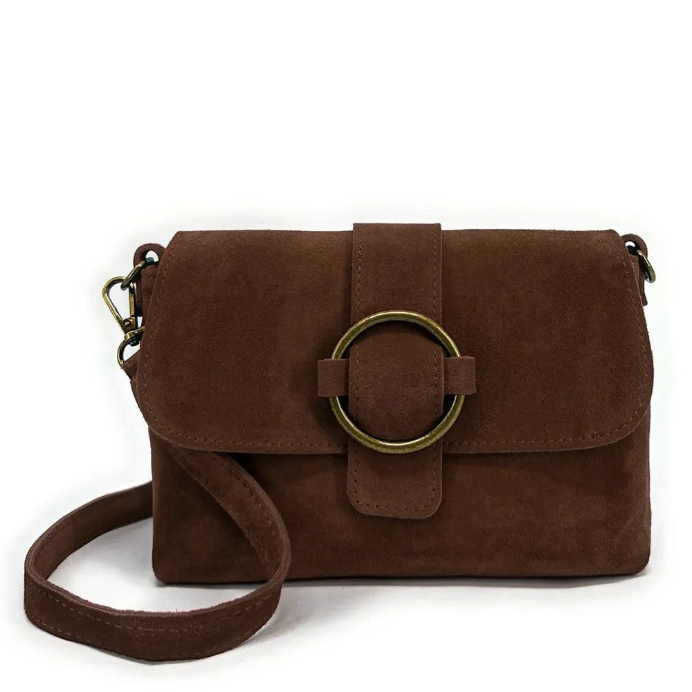 Sac à main en croûte de cuir VERONE SUEDE Chocolat