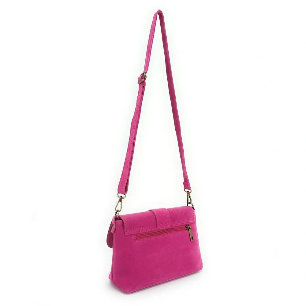 Sac à main en croûte de cuir VERONE SUEDE Rose fuchsia